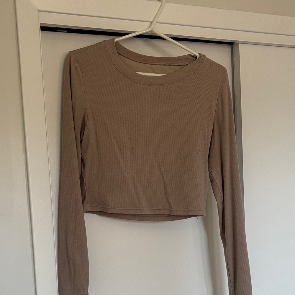 Elegant Tan Long Sleeve Crop Top